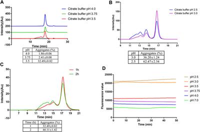 Decreasing hydrophobicity or shielding hydrophobic areas of CH2 attenuates low pH-induced IgG4 aggregation